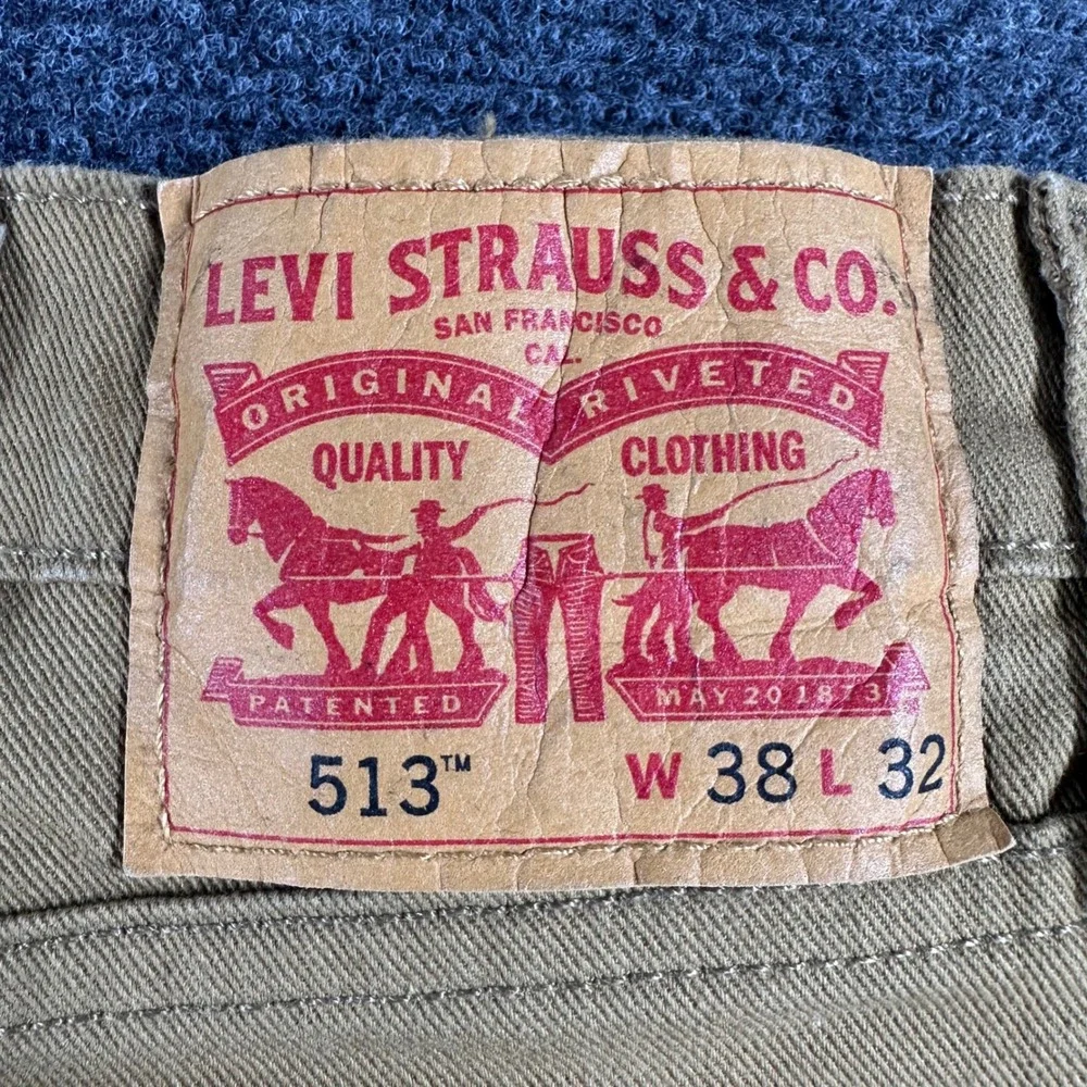 Levi's 513 Slim Straight Pants Mens 38x32 W38 L32 Tan Khaki Stretch Casual